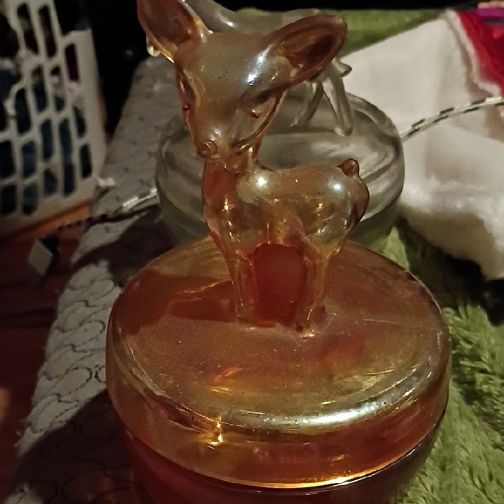 Golden Deer Trinket Box Made By Jeanette Glassware